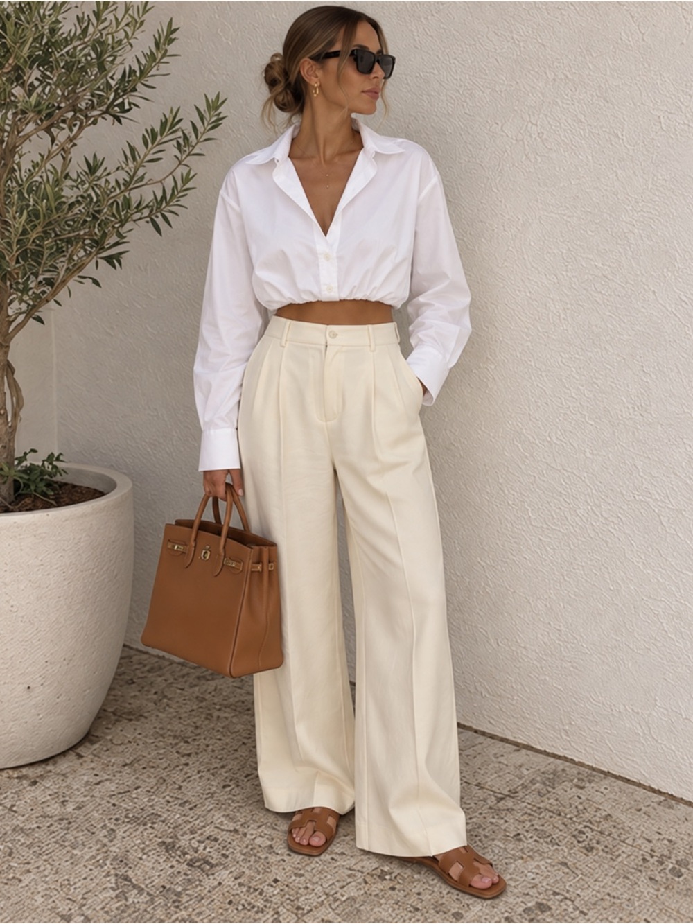 Zara Cropped Poplin Balloon Hem Shirt XS White Button-Down
